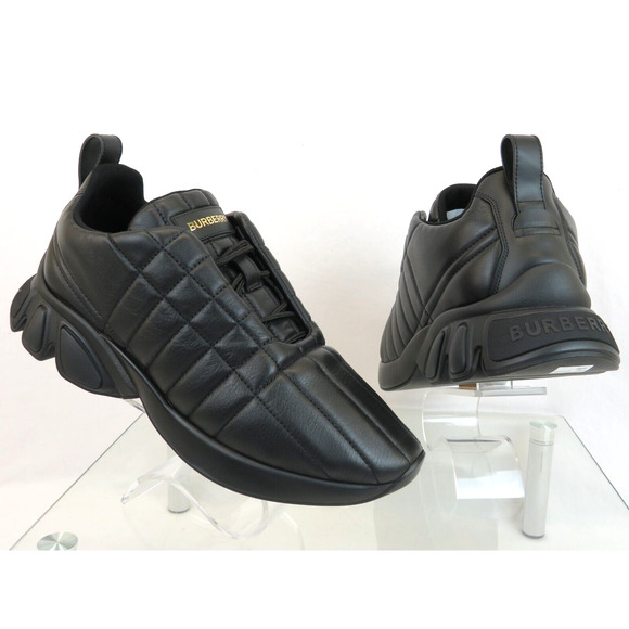 $850 BURBERRY AXBURTON BLACK CHECK QUILTED LEATHER LOGO SNEAKERS 13 US 46 ITALY - Picture 1 of 15